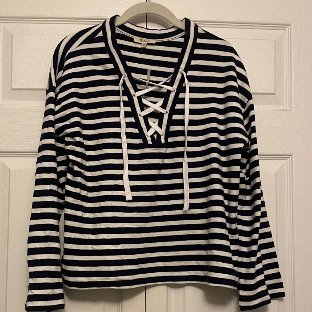 Madewell Striped Lace-Up Long Sleeve Top